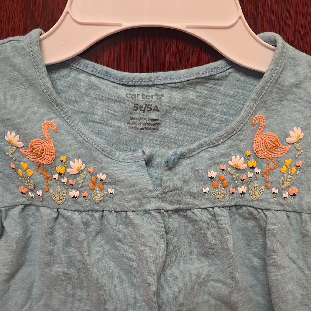 Carter's Blue Embroidered Flamingo shirt